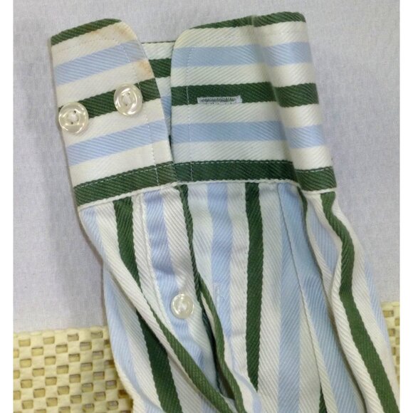 GAP Classic Fit Green & Blue Striped Button-Up Shirt 16-16.5 Long Sleeve Casual - Picture 5 of 11